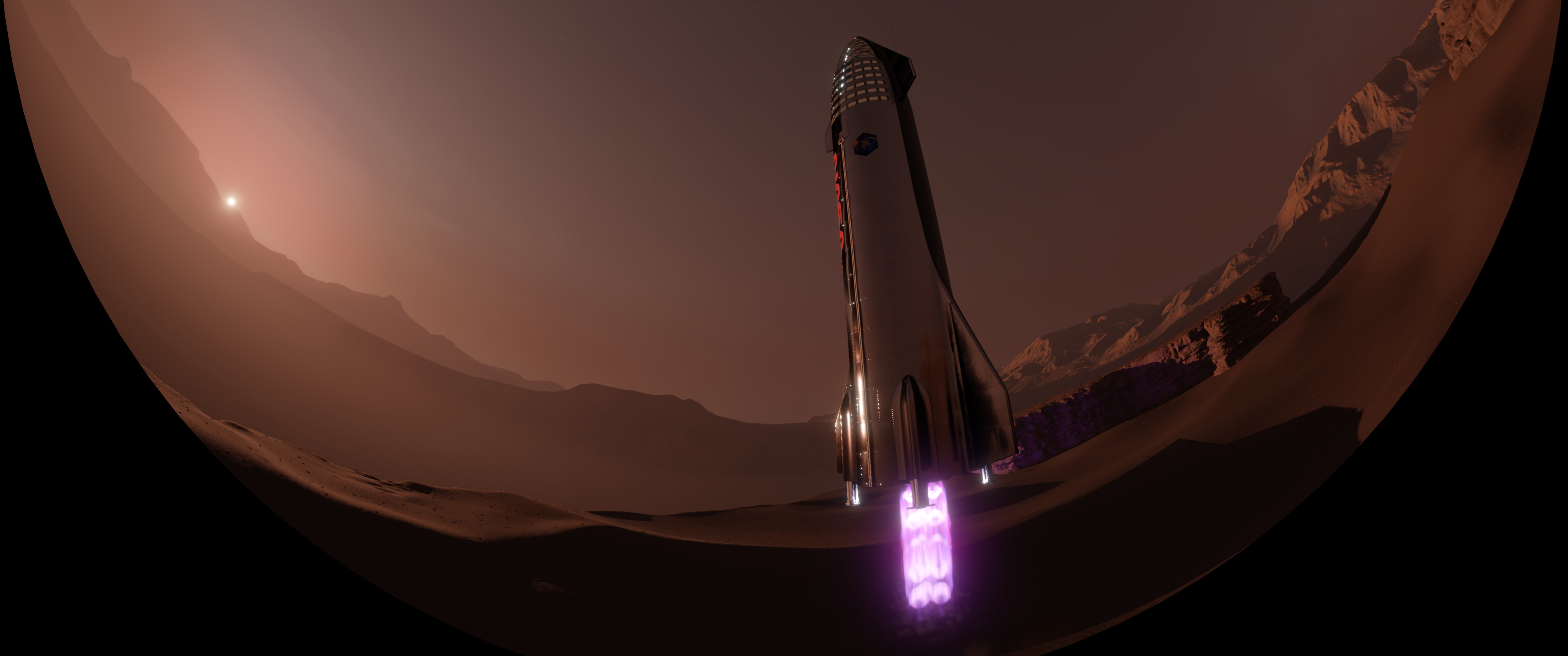 Detail from Mars landing sequence showing modified lunar-variant Starship