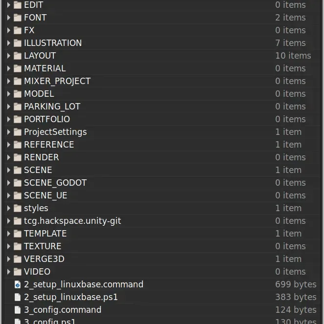 A screenshot of my project template folder. There are about 30 folders visible along with several files.